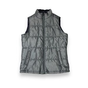 Merona Reversible Puffer Vest Grey Purple Plaid Women’s Size Small